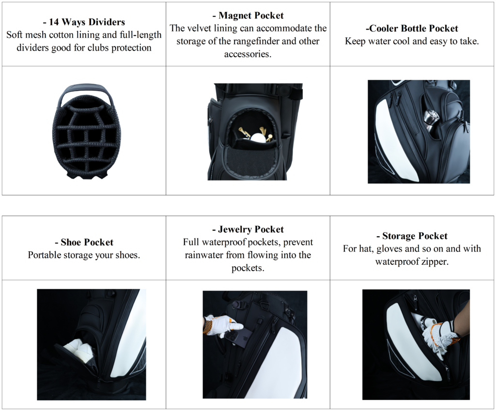 Custom White and Black Golf Stand Bag for Sale detial