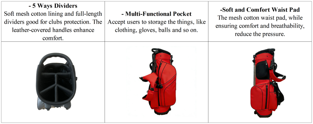 5 Way Divider Red Nylon Golf Bags for Sale Details