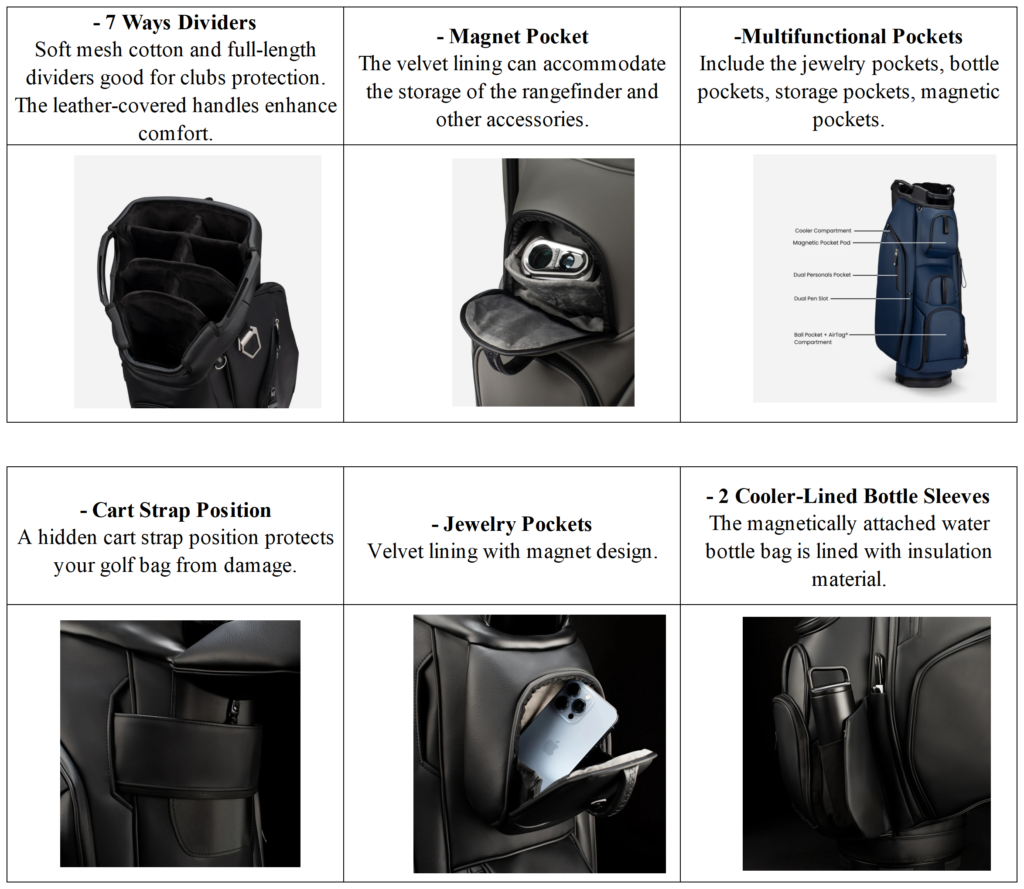 Best Black Leather Golf Cart Bag Manufacturers Details
