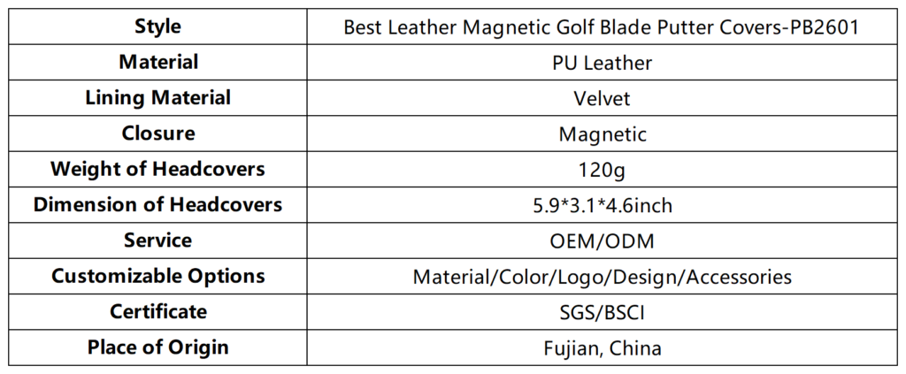 Best Leather Magnetic Golf Blade Putter Covers Dimensions