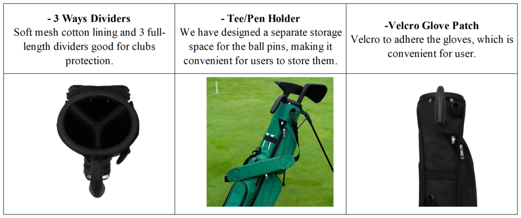 Best Lightweight PU Leather Sunday Golf Bag with Stand details