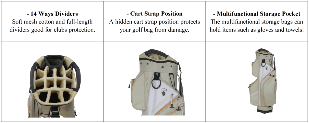 Custom 14 Way Divider Nylon Golf Cart Bags Details