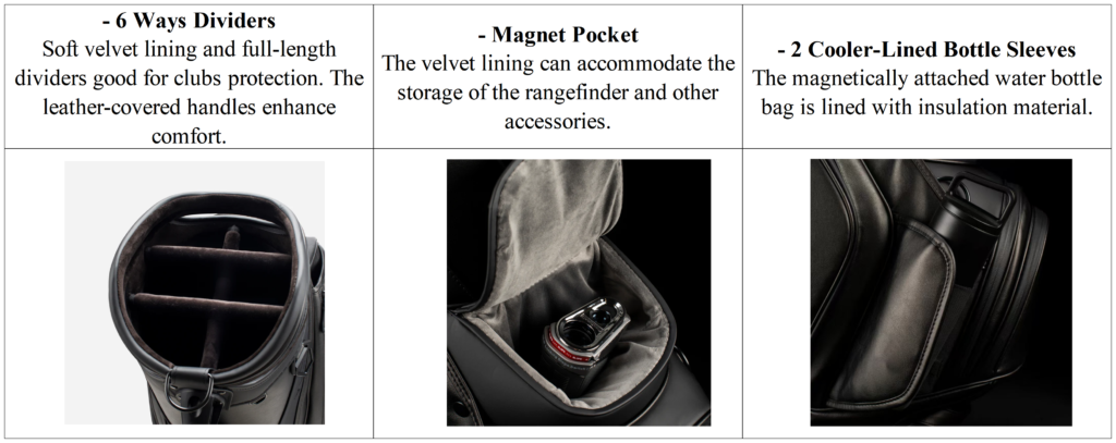 Custom Black PU Leather Staff Golf Bags detials