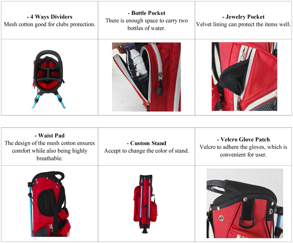 Custom Childrens Golf Bag with Stand details