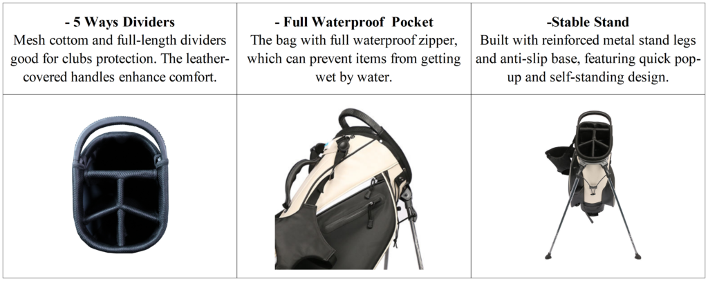 Custom Embroider PU Leather Golf Stand Bag Details