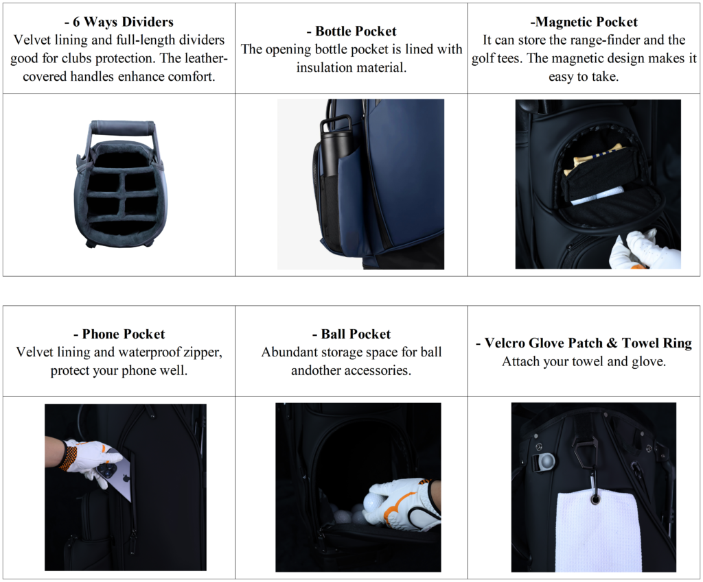 Custom Genuine Leather Golf Stand Bag Details