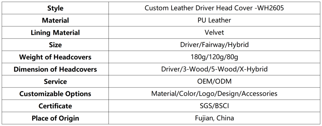 Custom Leather Driver Head Cover dimension