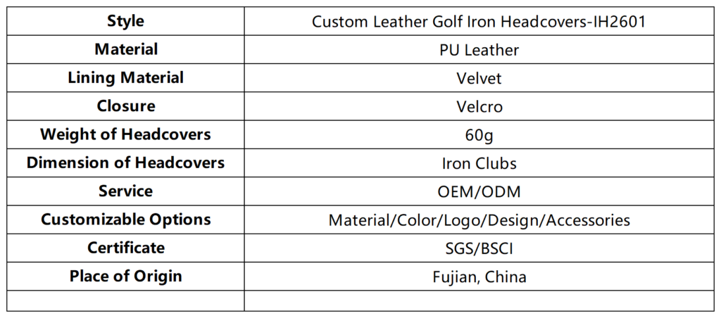 Custom Leather Golf Iron Headcovers dimension