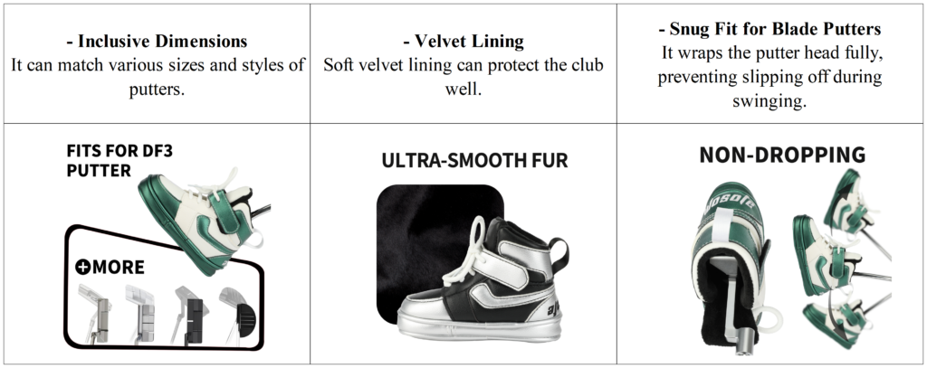 Custom Leather Shoe Putter Cover Details