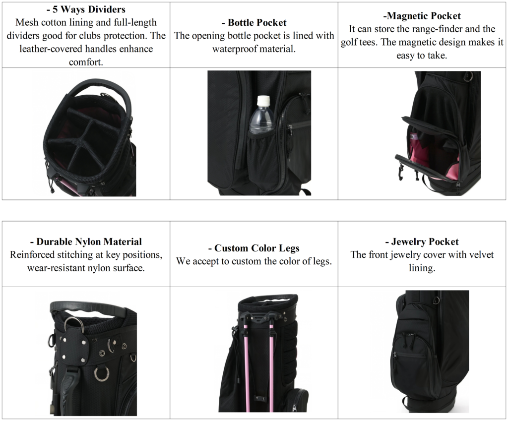 Custom Lightweight Waterproof Nylon Golf Stand Bag Detail