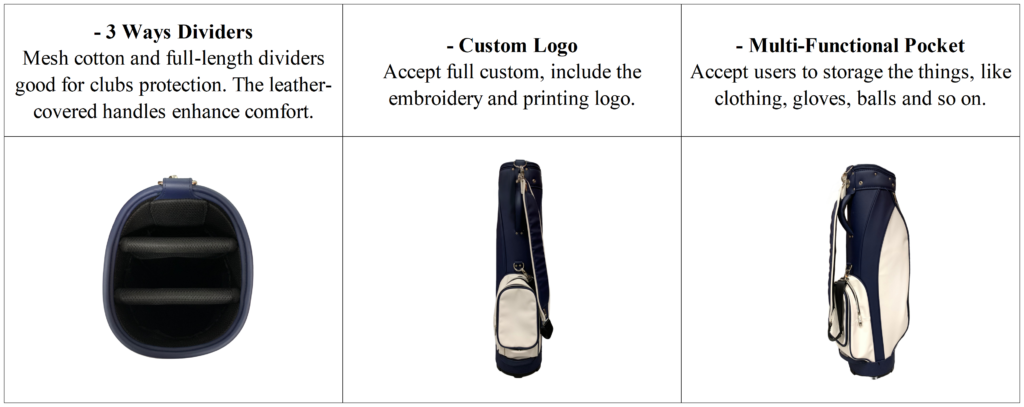 Custom Lightweight White Leather Staff Golf Bags Details