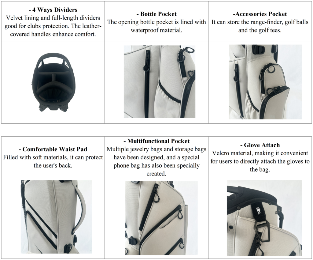 Custom Navy Blue 4 Way Nylon Golf Stand Bag details