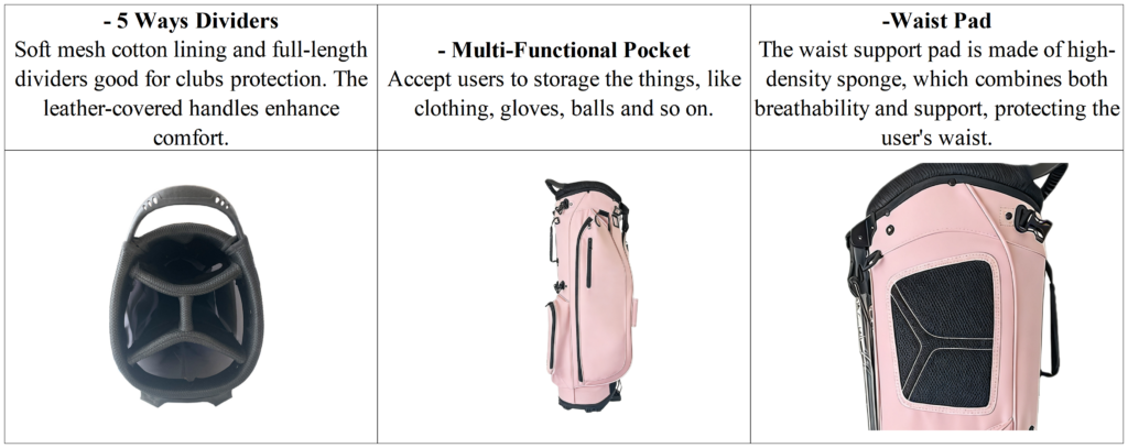 Custom Pink Nylon Golf Stand Bag for Ladies details