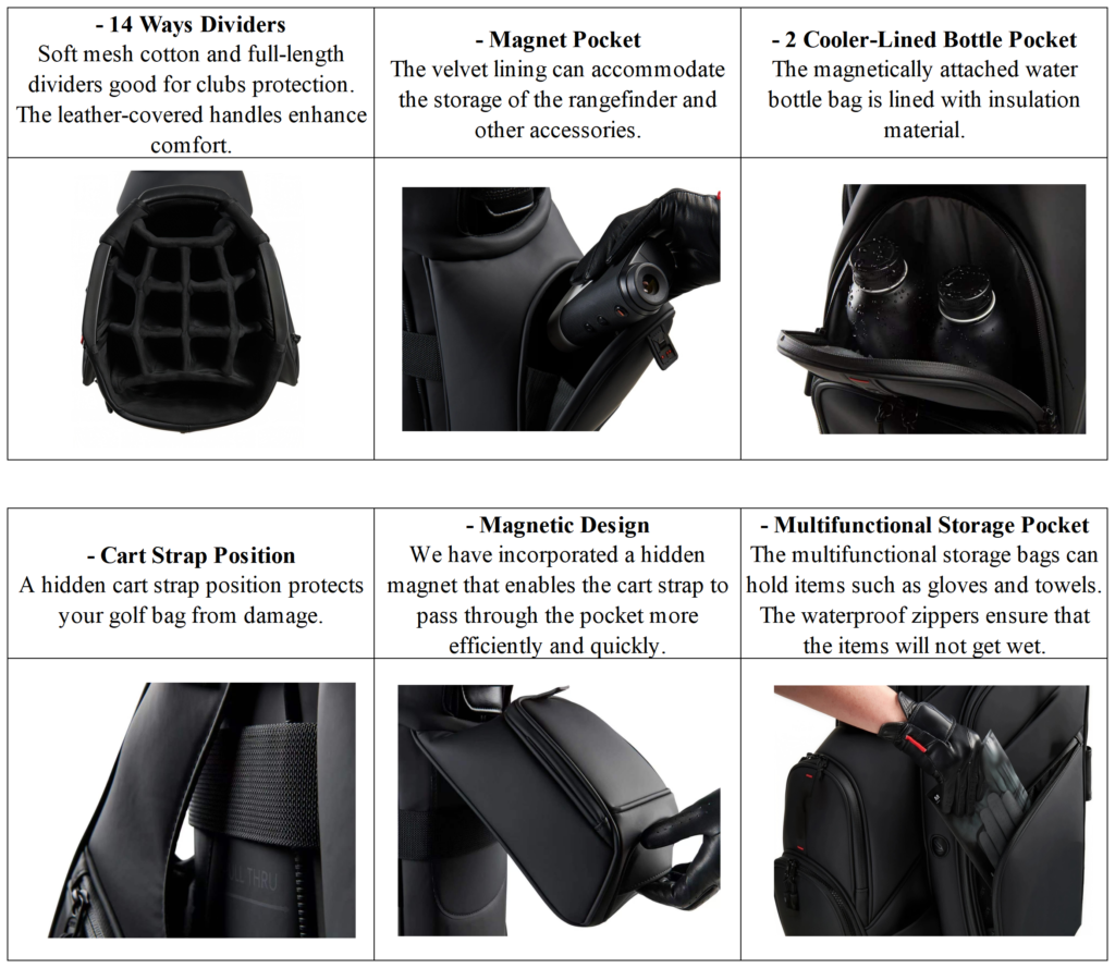 Custom White Leather 14 Way Full Length Divider Cart Bags details