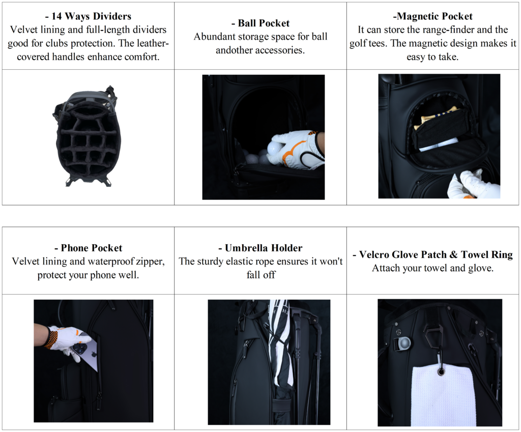 Custom White Leather Embroider Golf Stand Bag Details