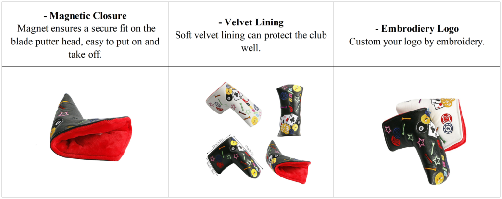 Embroidered Blade Putter Headcovers Magnetic details