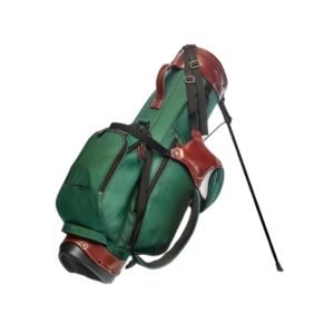 Genuine Leather and Green Canvas Golf Stand Bag