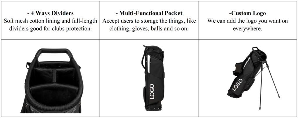 OEM Custom Black Leather Golf Carry Bag with Stand Details
