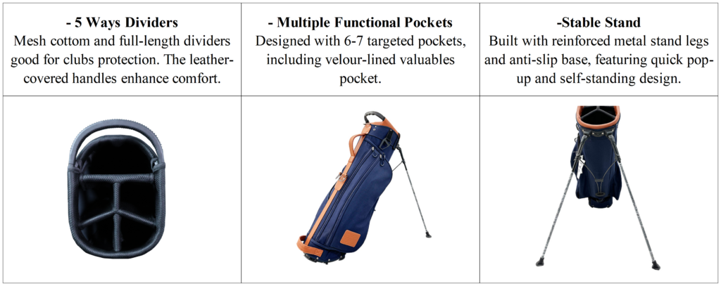 OEM Lightweight Canvas Leather Golf Stand Bag Details