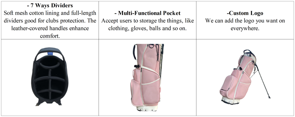 OEM Pink Leather Golf Stand Bags for Ladies detials