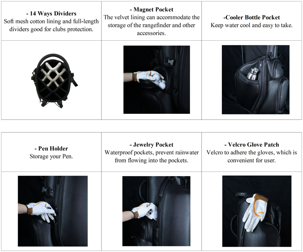 Personalized 14 Way White and Black Golf Stand Bags details