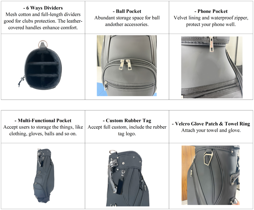 Personalized Black Leather Staff Golf Bags Details