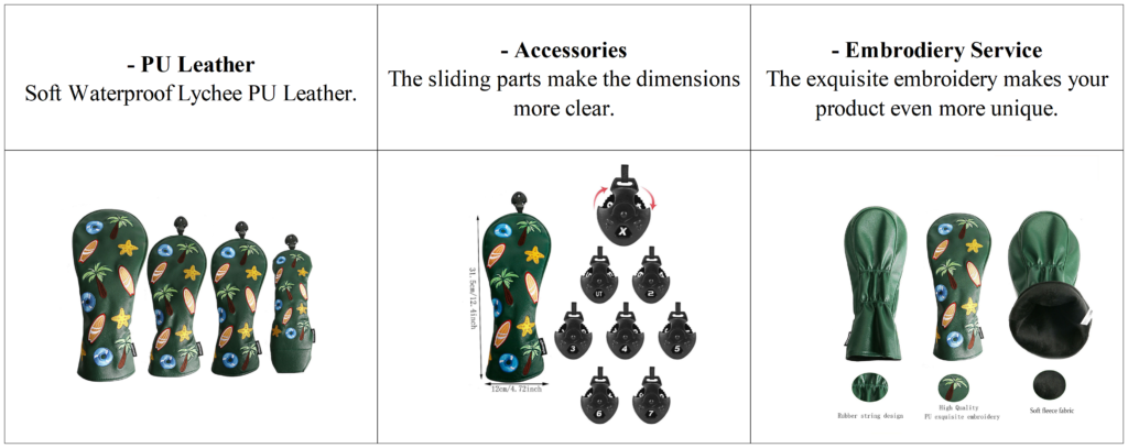 Personalized Golf Leather Wood Headcovers Details