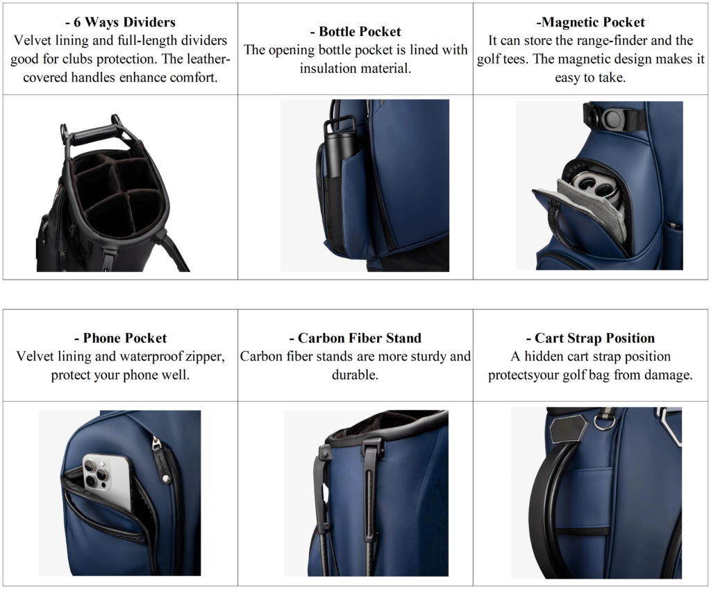 Personalized Lightweight PU Leather Golf Stand Bag details