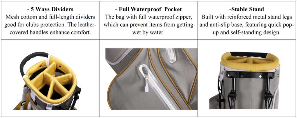 Personalized Waterproof Nylon Golf Bag with Stand Details