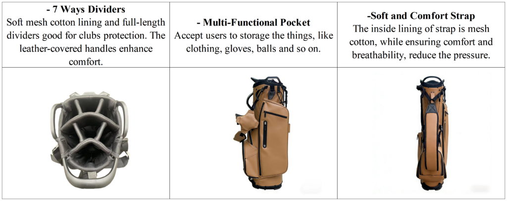 Waterproof 7 Way Brown Leather Golf Stand Bag details