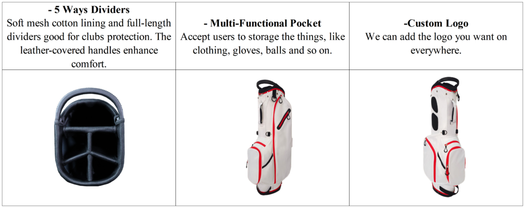B2B White Nylon Lightweight Golf Stand Bags details