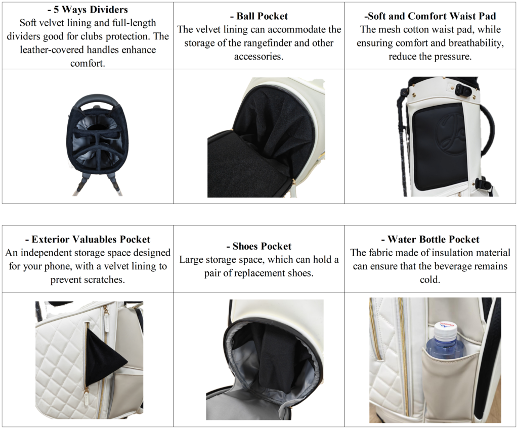Custom Black Leather Golf Stand Bags Wholesale details