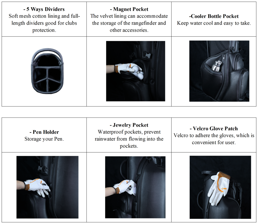 Custom Green PU Leather Golf Stand Bags details