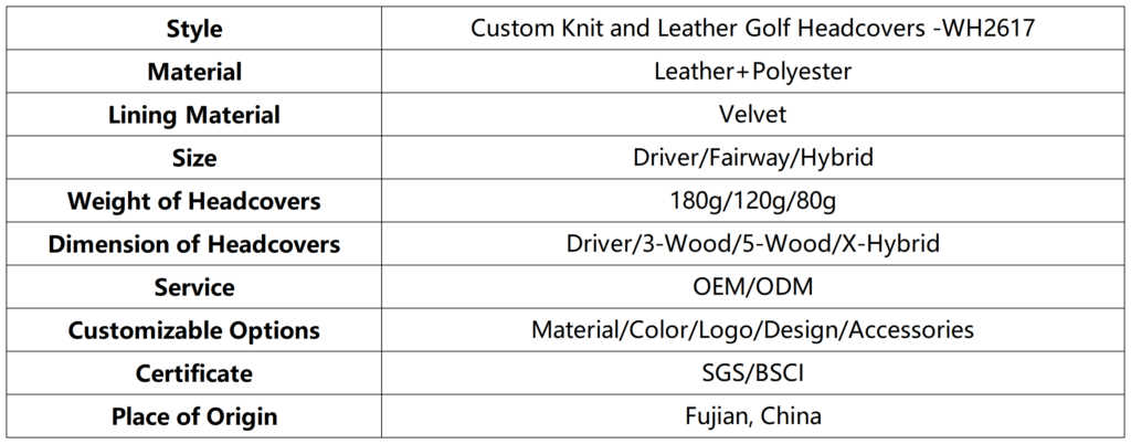 Custom Knit and Leather Golf Headcovers dimension