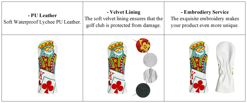 Custom Leather Embroidery Wood Headcovers details