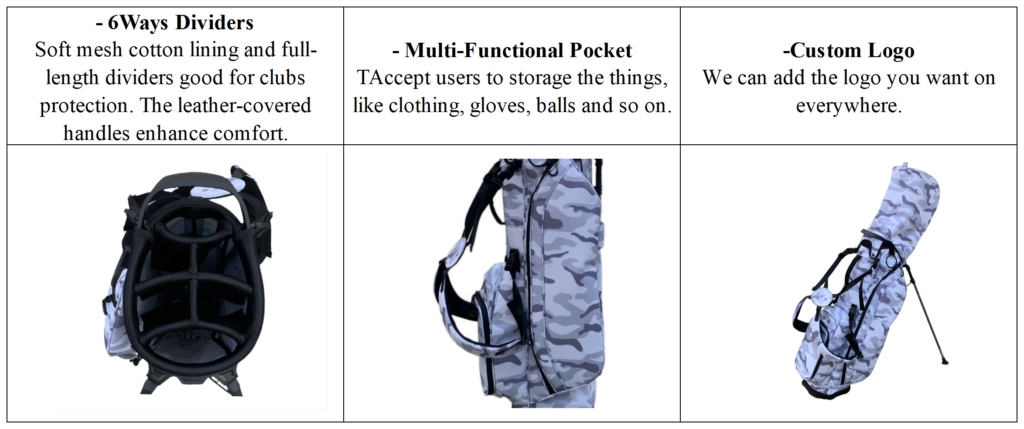 Custom Nylon Camo Golf Stand Bags B2B details