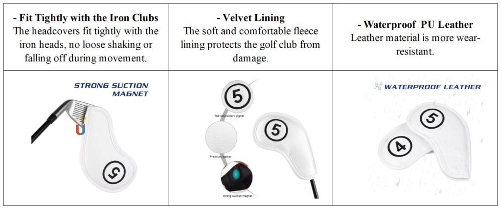 Custom Waterproof Leather Golf Iron Headcovers details