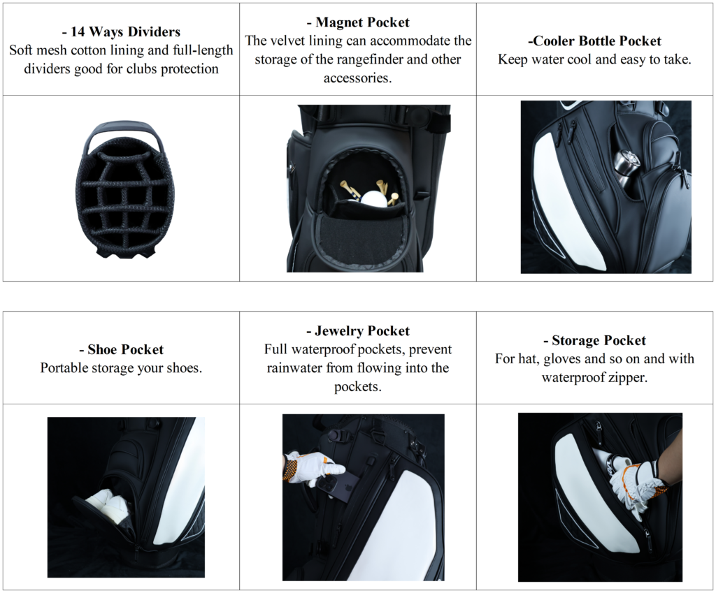 Custom Waterproof Leather Golf Stand Bags details