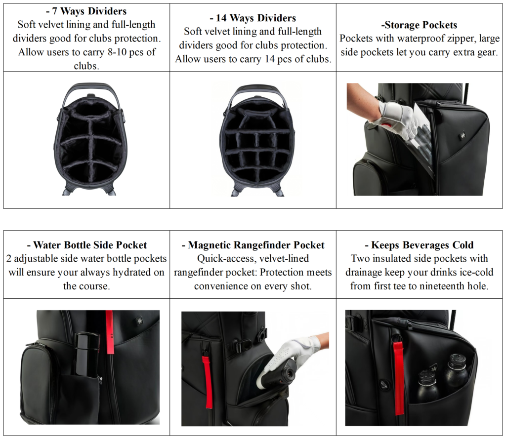 Custom White PU Leather Golf Stand Bags B2B details