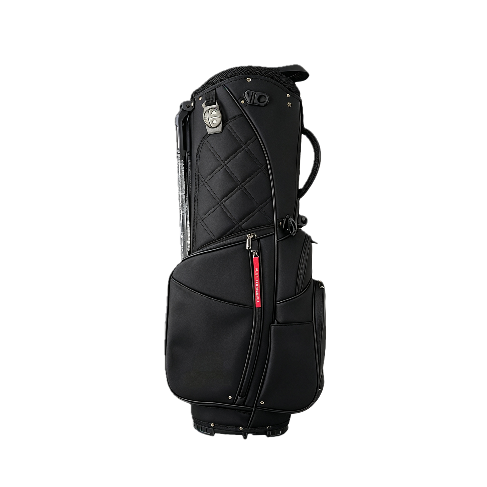 Durable Black PU Leather Golf Stand Bag with Multi-Pockets