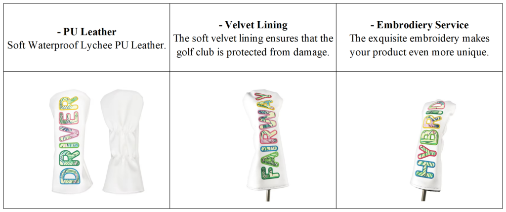 Full Custom Embroidery Leather Wood Headcovers details