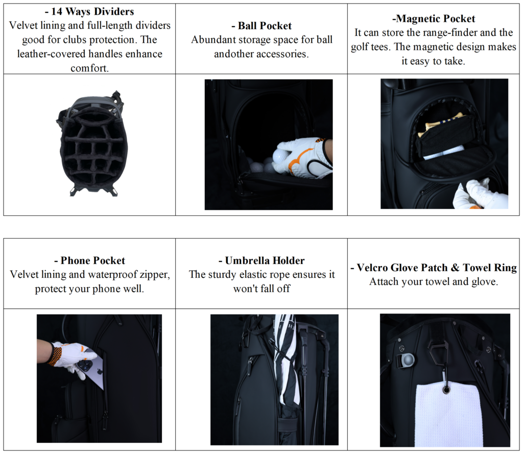 Full Custom PU Leather Embroider Golf Stand Bags details