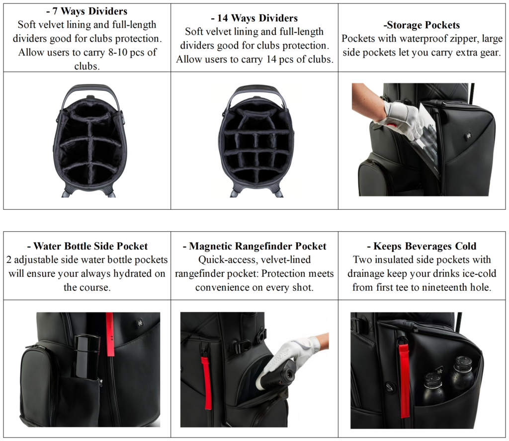 Personalized Black White Leather Golf Stand Bags details