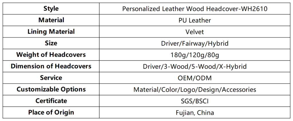 Personalized Leather Wood Headcover dimension