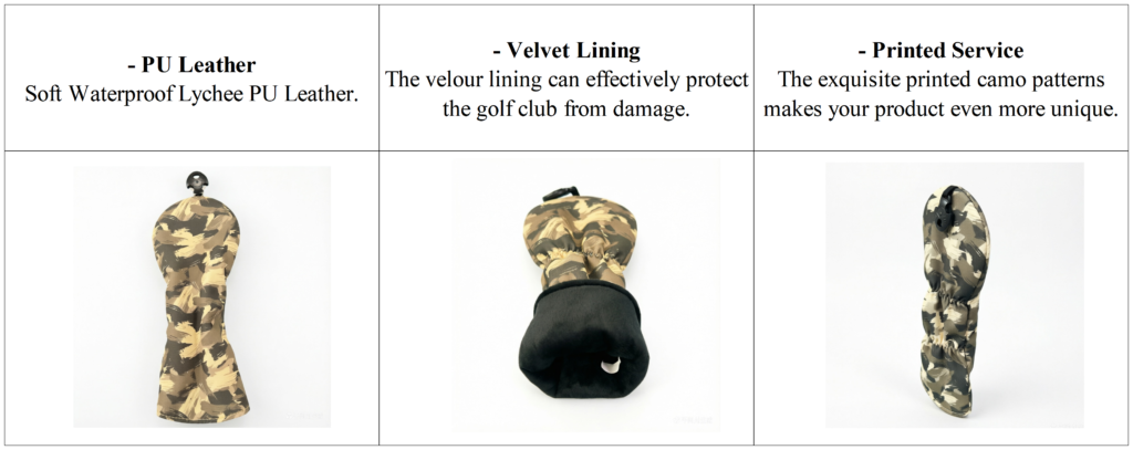 Camo Wood Leather Golf Headcover Factory 7 Camo Wood Leather Golf Headcover Factory details