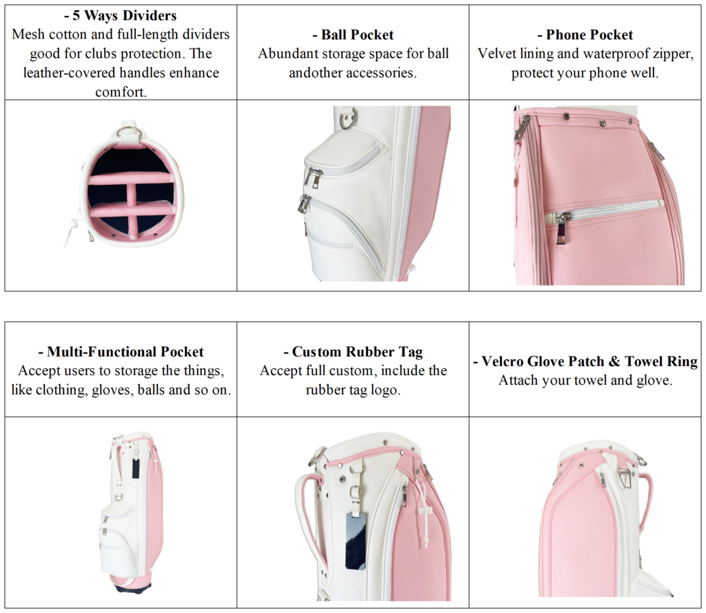 Custom Blue White PU Leather Staff Golf Bags details