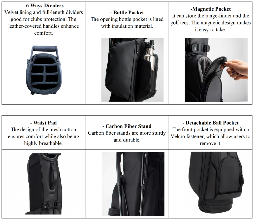 Custom Leather Carbon Fiber Golf Stand Bags details