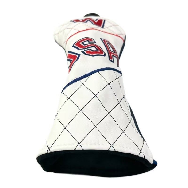 Best Leather Wood Golf Headcover Manufacturer 3 Custom Logo Embossed On White Leather Golf Headcover
