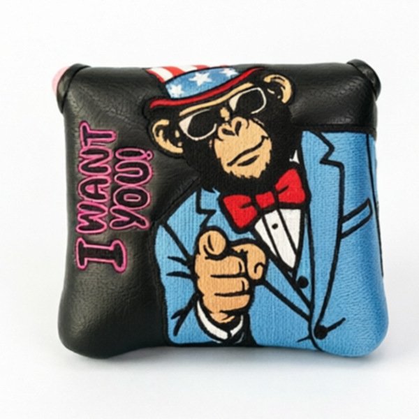 PU Leather Mallet Golf Headcover Supplier 3 Custom Logo Embroidered On Black Mallet Putter Headcover