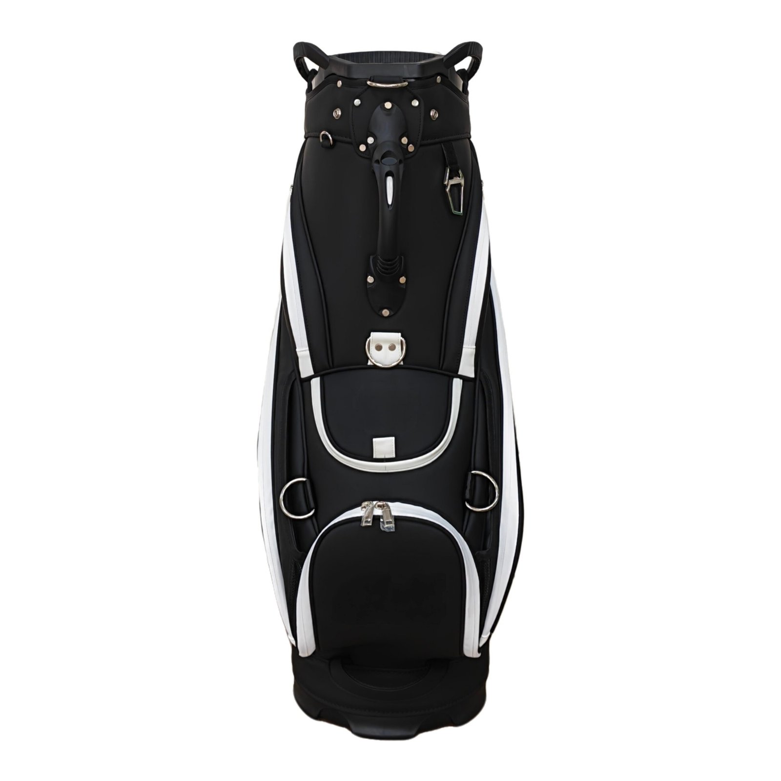 Custom Embroidery PU Leather Golf Staff Bags Wholesale 3 Embroidery Detail On Front Panel Of Custom Golf Staff Bag